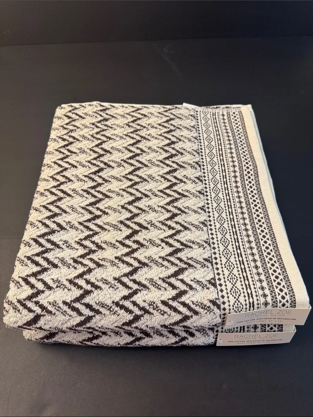 2pc RACHEL ZOE 100% Cotton(EOD) Chevron Pattern Bath Towel Set - Cocoa/Coco